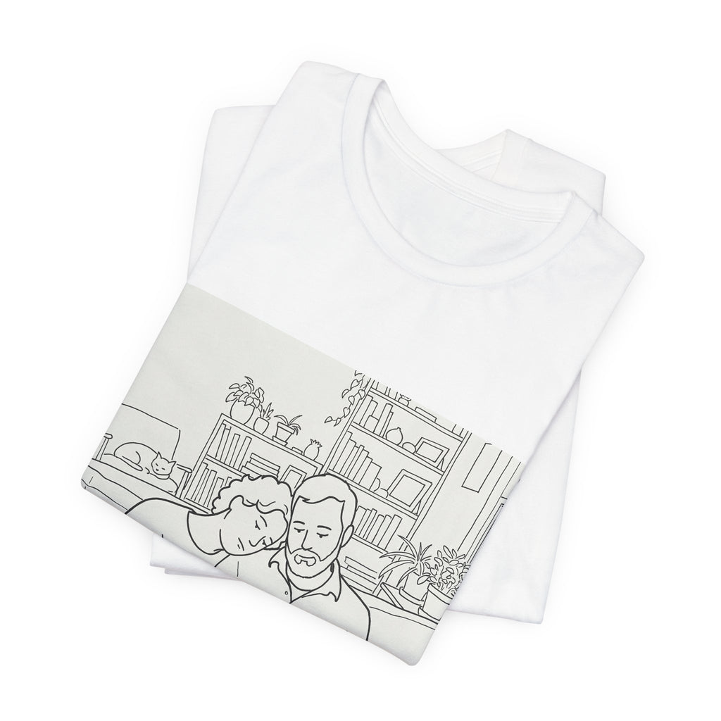 Couple Reading Together T‑Shirt — Cozy Line Art Romance Tee