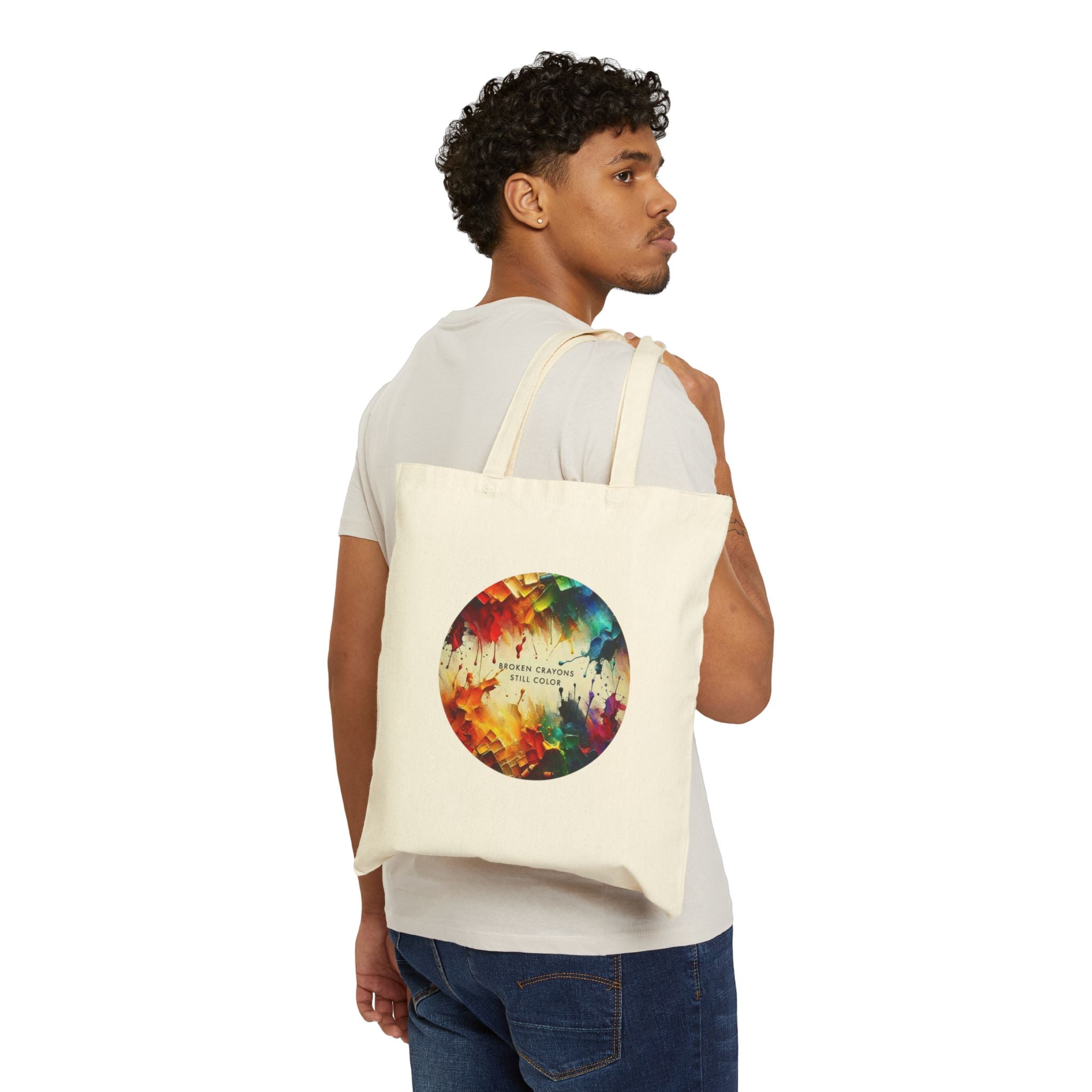 Canvas Tote Bag – Colorful Watercolor Circle "Choose Courage Over Comfort" Design