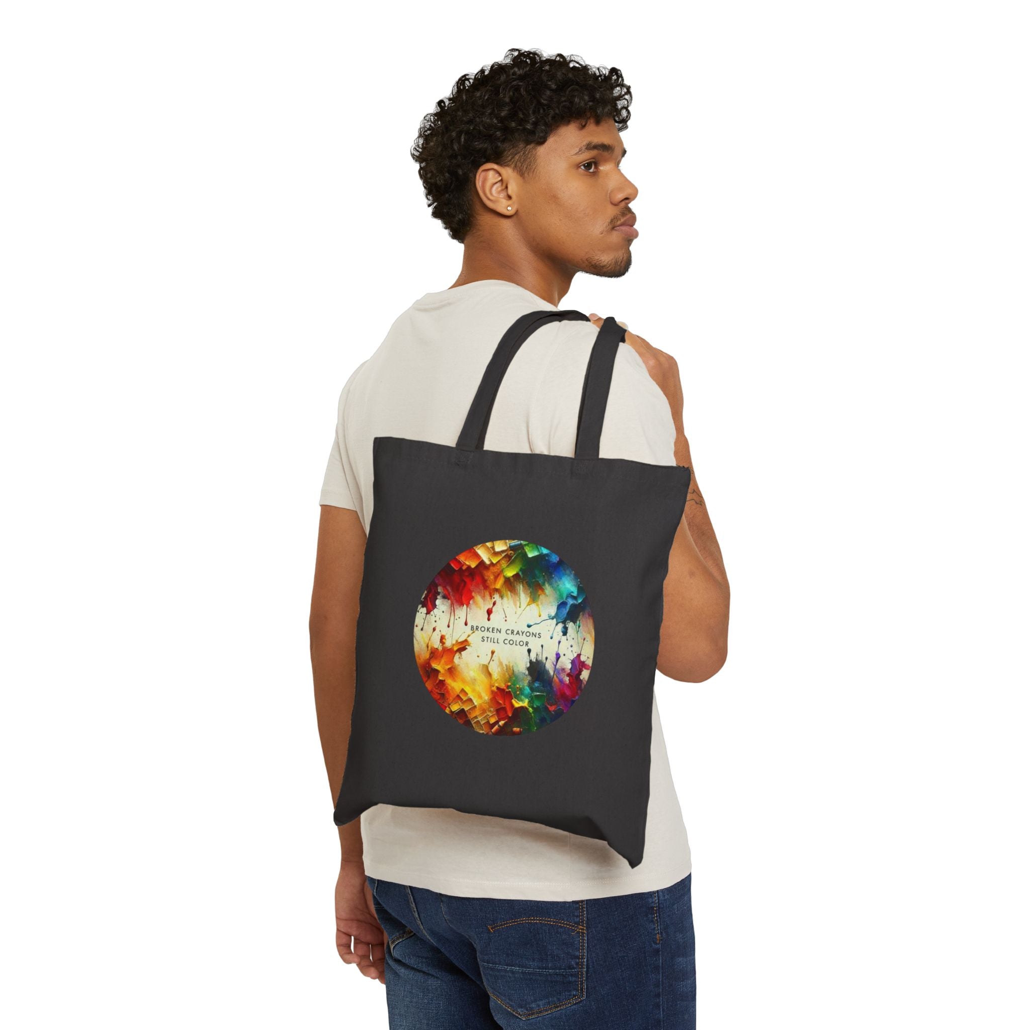 Canvas Tote Bag – Colorful Watercolor Circle "Choose Courage Over Comfort" Design