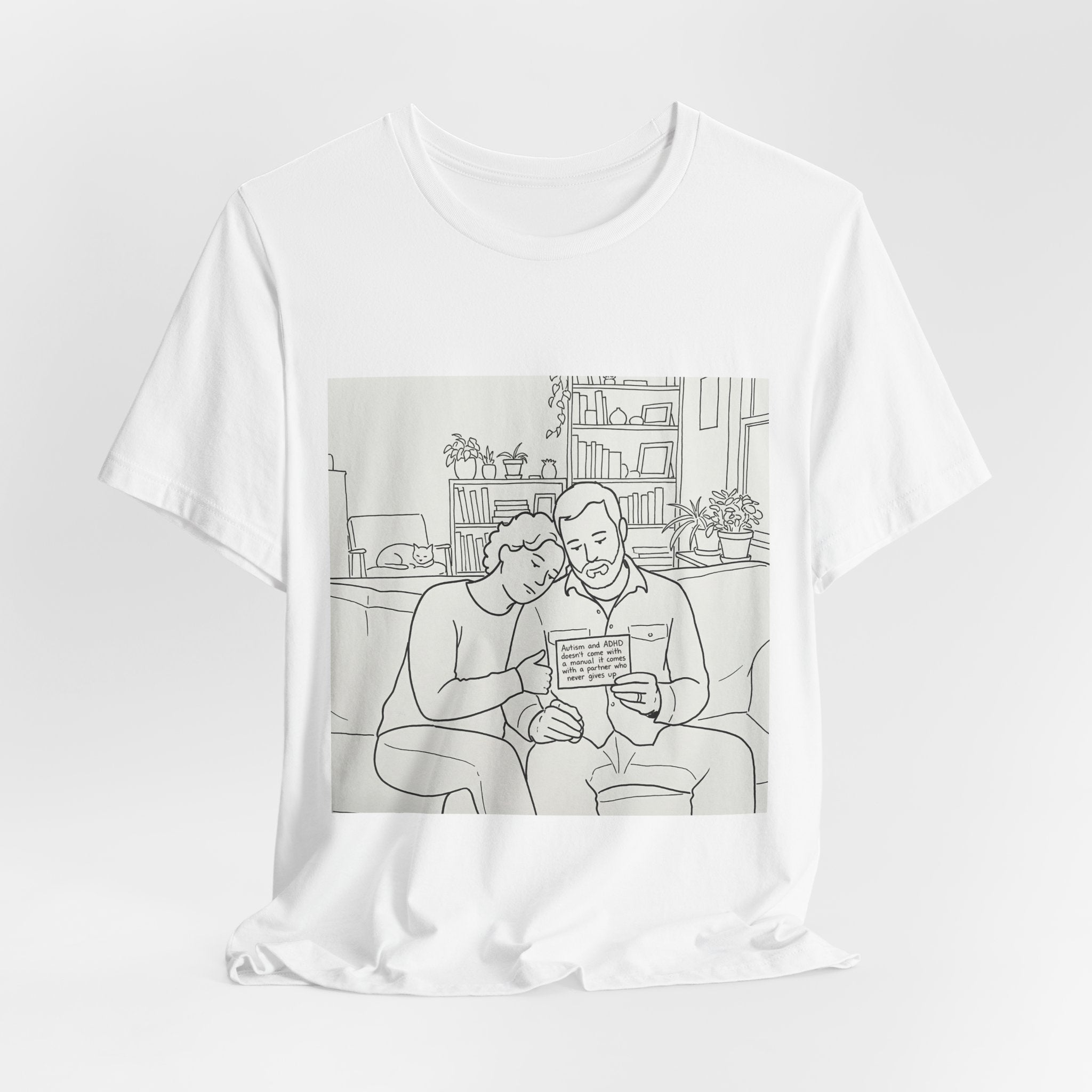 Couple Reading Together T‑Shirt — Cozy Line Art Romance Tee